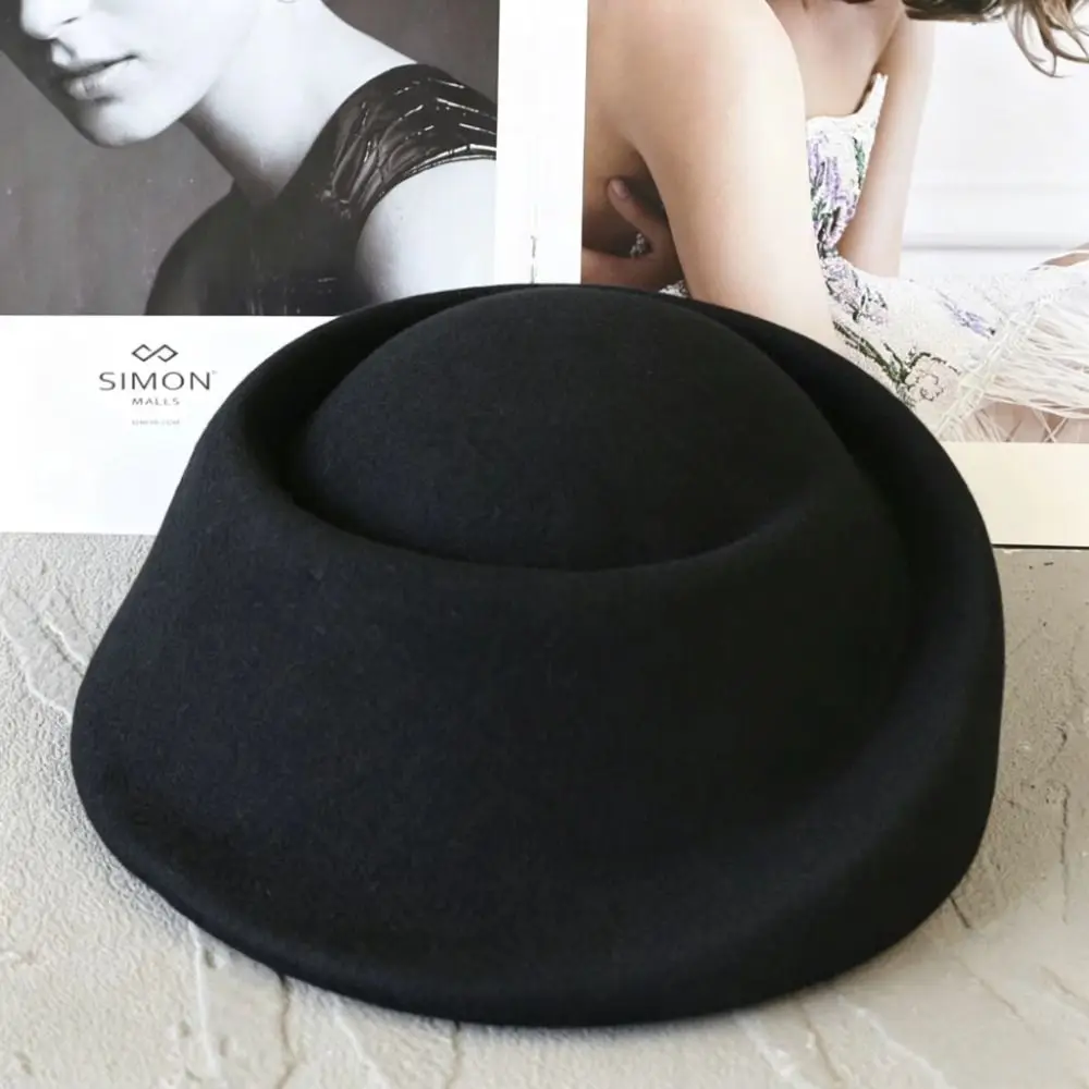 Vintage Hepburn Style Wool Pillbox Hat Elegant Teardrop Beret Hat Air Hostess Versatile Woolen Top Hat Women