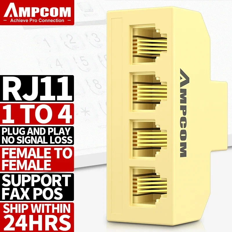 AMPCOM RJ11 Telefoonconverter 1/2/5/10 Stuks RJ-11 Klassiek 6 Pins Vrouwelijk 1 naar 3 & 4 Telefoonkabel Lijnsplitter Adapter