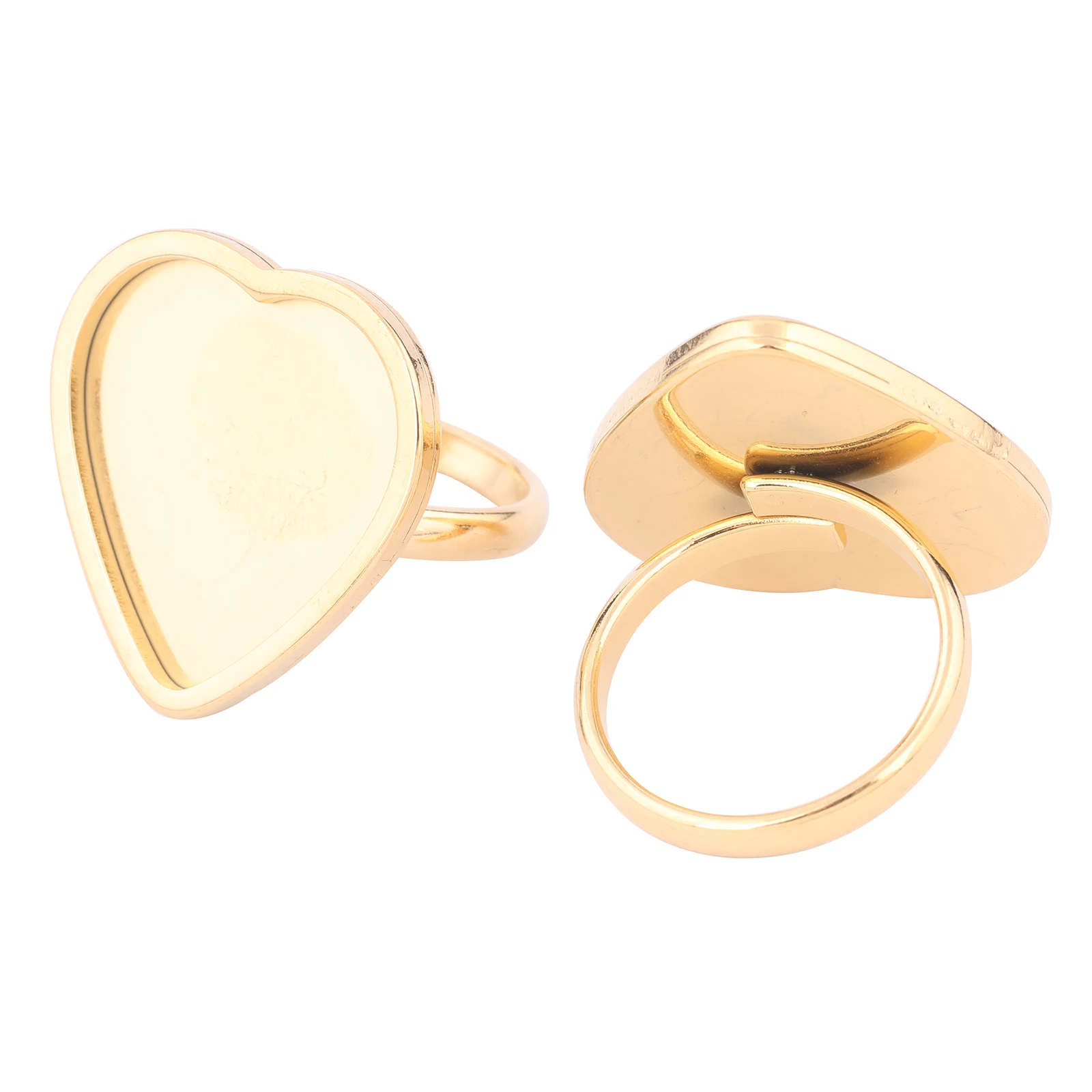 5pcs Stainless Steel Gold Plated Fit 20mm Heart Cabochon Ring Base Settigs Diy Adjustable Fingerring Bezels For Jewelry Making