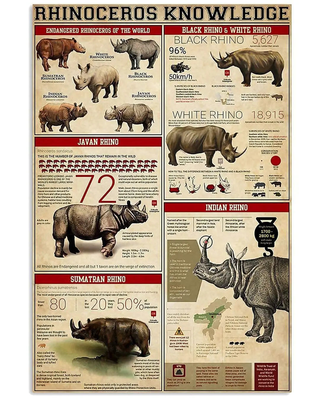 

Veidsuh Rhinoceros Knowledge Knowledge New Vintage Metal Tin Sign Decor for Home Office Restaurant Garage Bar 6inch*12inch