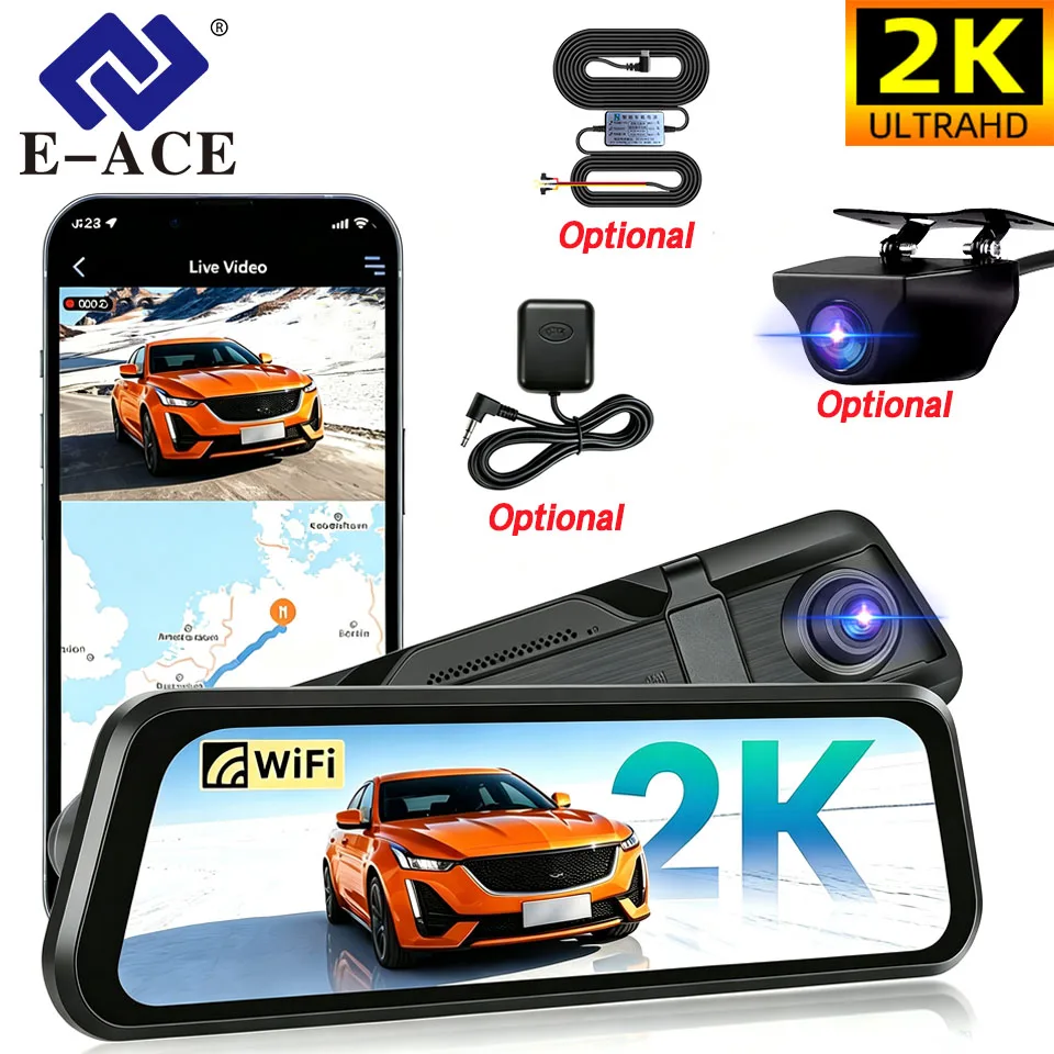 2K Mirror DashCam 170°Front Optional 1080P 140° Rear Touch Screen Digital View Mirror For Cars 24H Park Monitor/Rerverse Assist