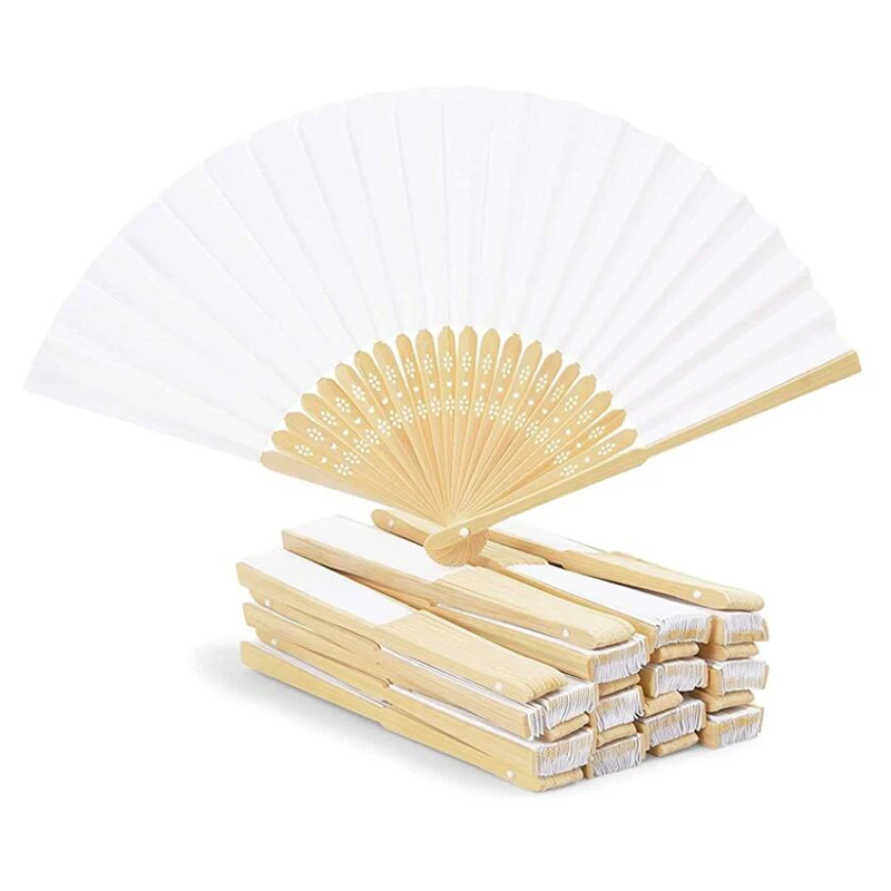 20/80PCS White Foldable Paper Fan Portable Chinese Bamboo Fans Wedding Gifts For Guest Birthday Party Decoration Kids Painting