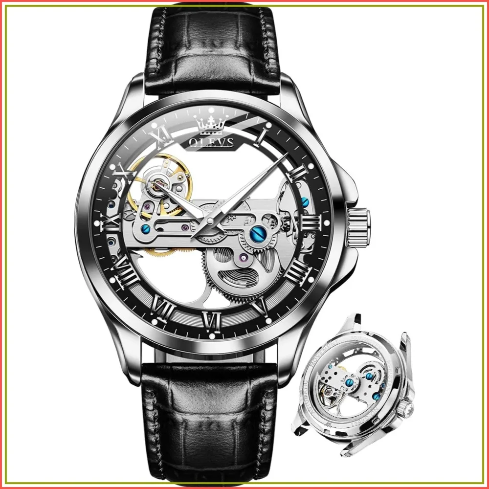 Automatic Skeleton Watch for Men - Mechanical Self-Winding, Leather, Waterproof, Luminous, Dress Style