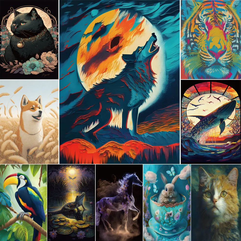 Animals Cat Horse Printed Fabric Cross-Stitch Embroidery Complete Kit Sewing Knitting Handicraft Painting Mulina Floss Wholesale