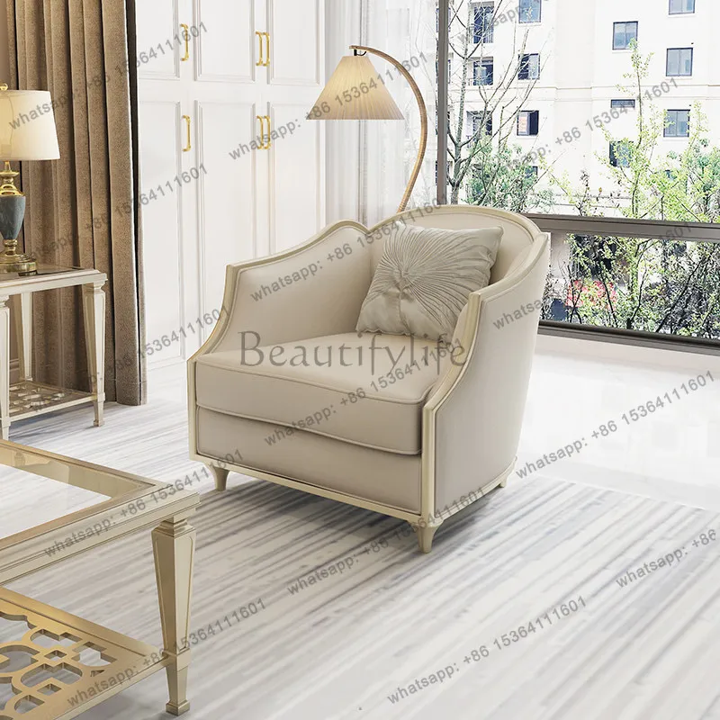 American petal first layer cowhide sofa solid wood French light luxury sofa combination
