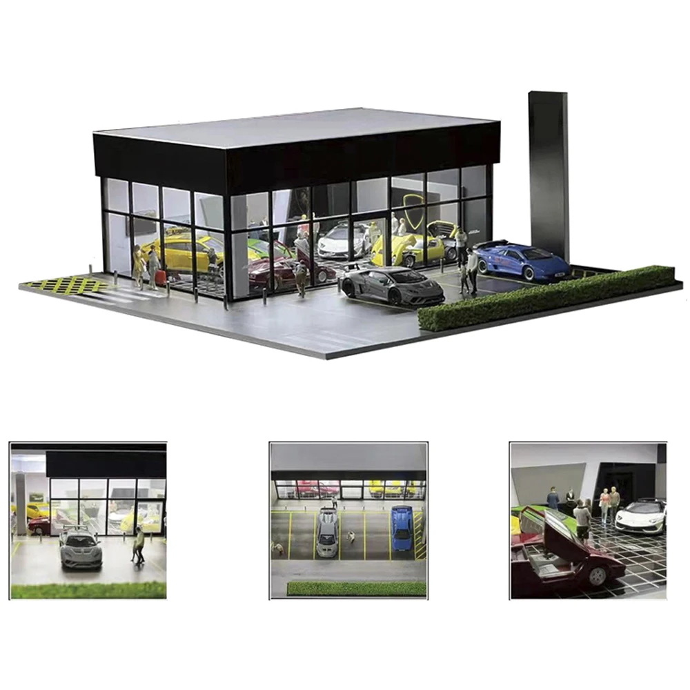 1/64 Car Diorama Garage Parking Lot Model LED Lighting PVC Garage DIY Scene DieCast Car Model For Children Christmas Present