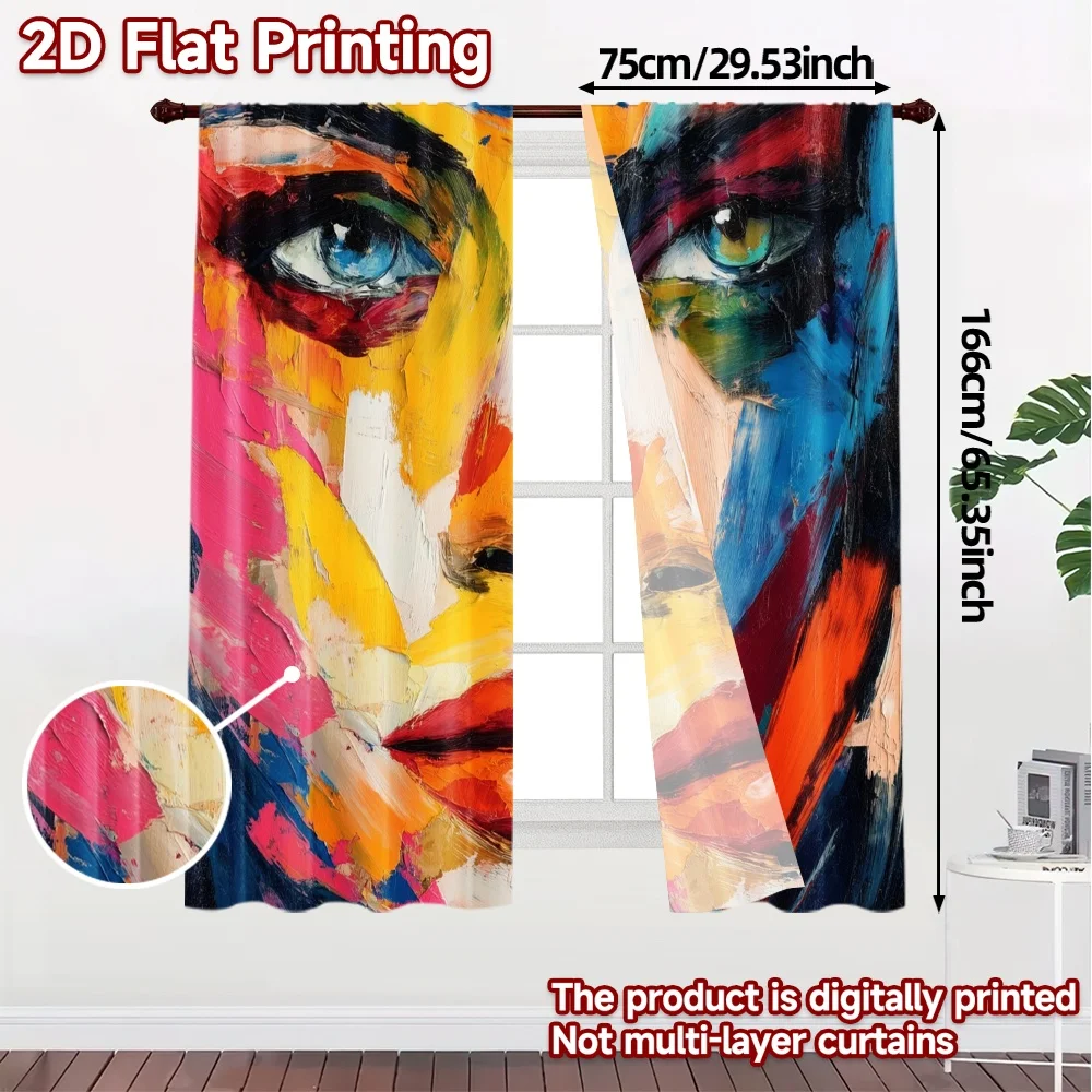 2pcs, 2D FLAT PRINTING Curtains (Without Rod) Color Splash Popular Curtains&Drapes Durable 100% Polyester Fabric Curtains All