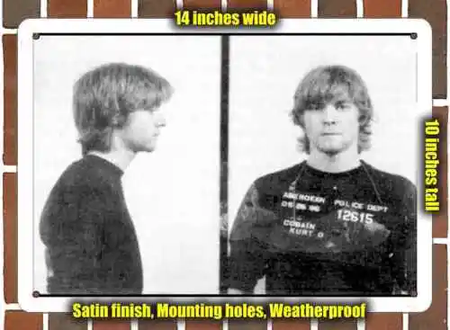 Metal Sign - 1986 Kurt Cobain Mug Shot - 10x14 inches