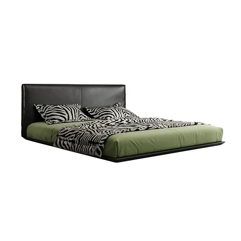 Minimalist suspension bed, modern minimalist leather bed, master bedroom double bed with sensor light