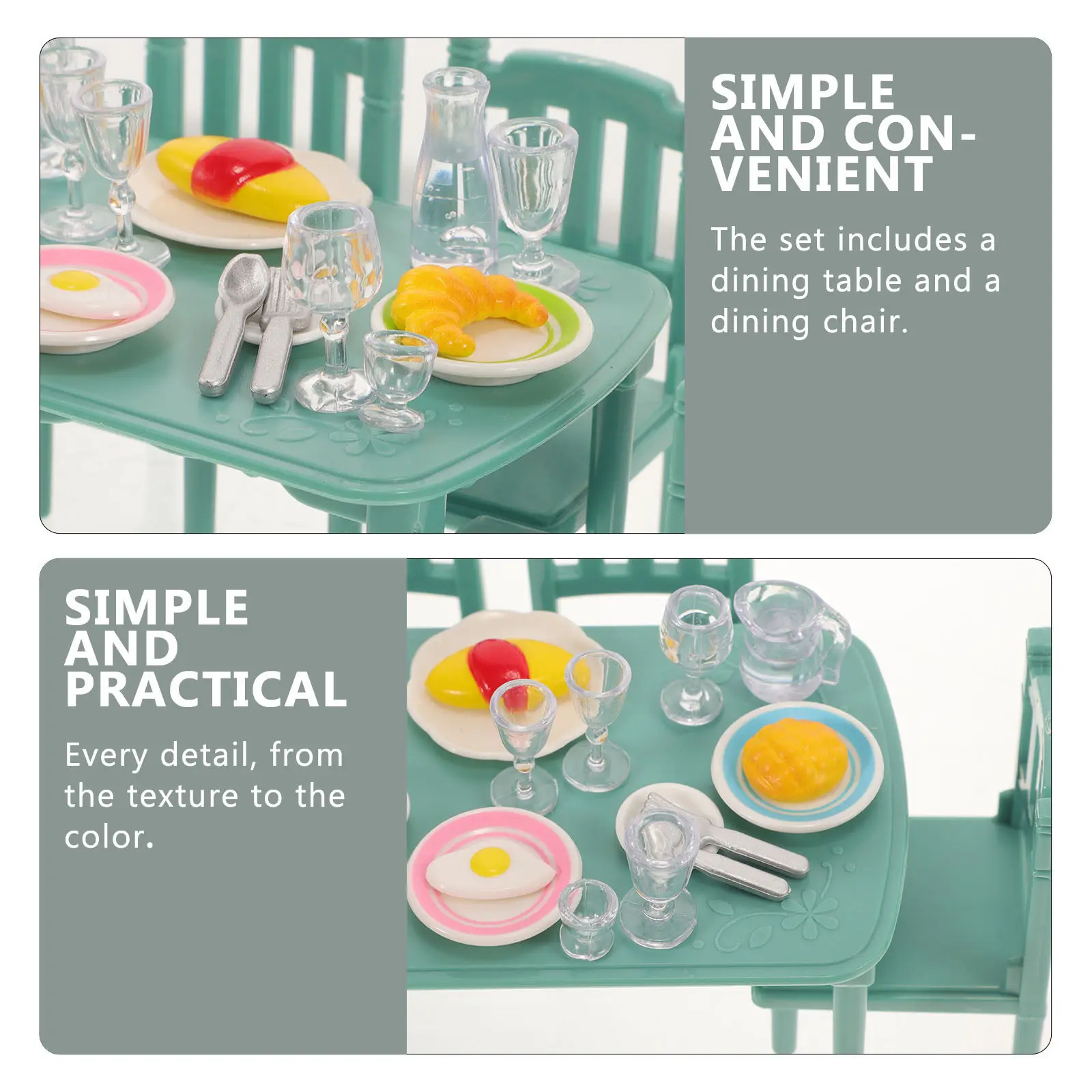 

Набор миниатюрной кухонной мебели: реалистичный обеденный стол и стулья для кукольного домика, компактный, с реалистичными деталями, декор для кукольного домика