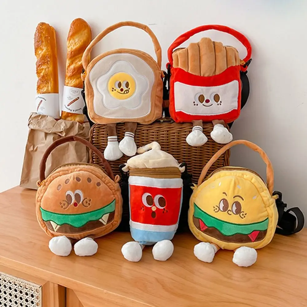 Cartoon Plush French Fries Hamburger Doll Bag Girl Cute Crossbody Bag Lightweight Student Children Small Handbag Shoulder Bag