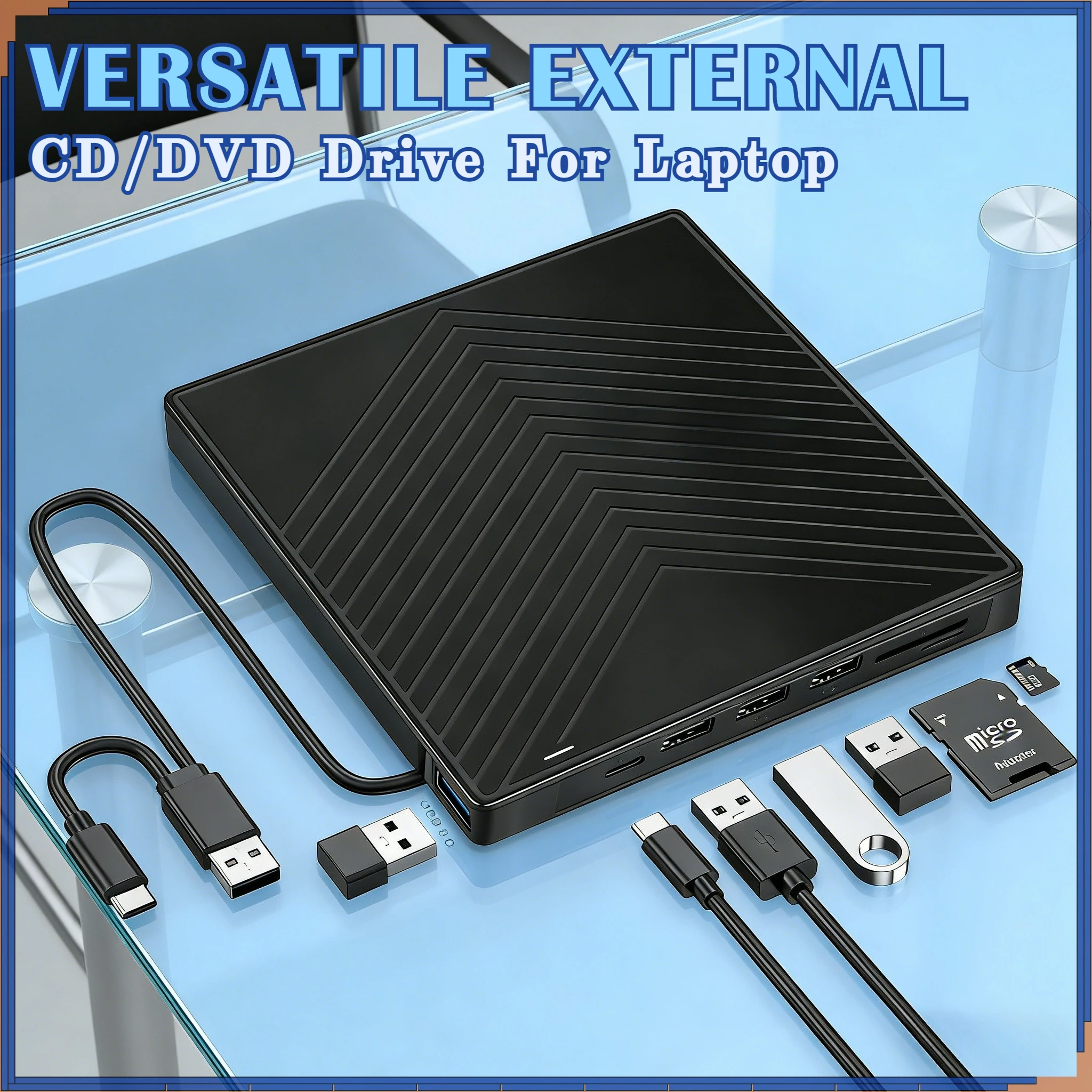 External CD DVD Drive for Laptop PC USB 3.0 Type-C CD Burner Portable DVD +/-RW Drive CD Player for ROM Rewriter Burner Recorder