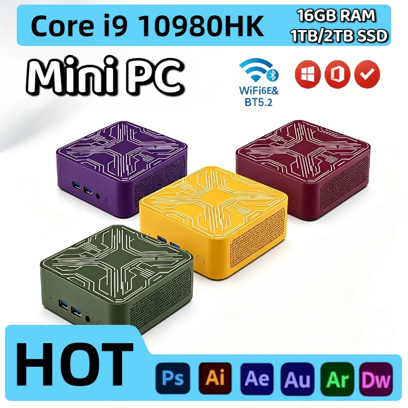 Intel Core i9 10980HK Small Form PC 16GB DDR4 2TB SSD Triple 4K HDMI WiFi6 BT5.2 Silent Cooling Home Office Desktop Pro