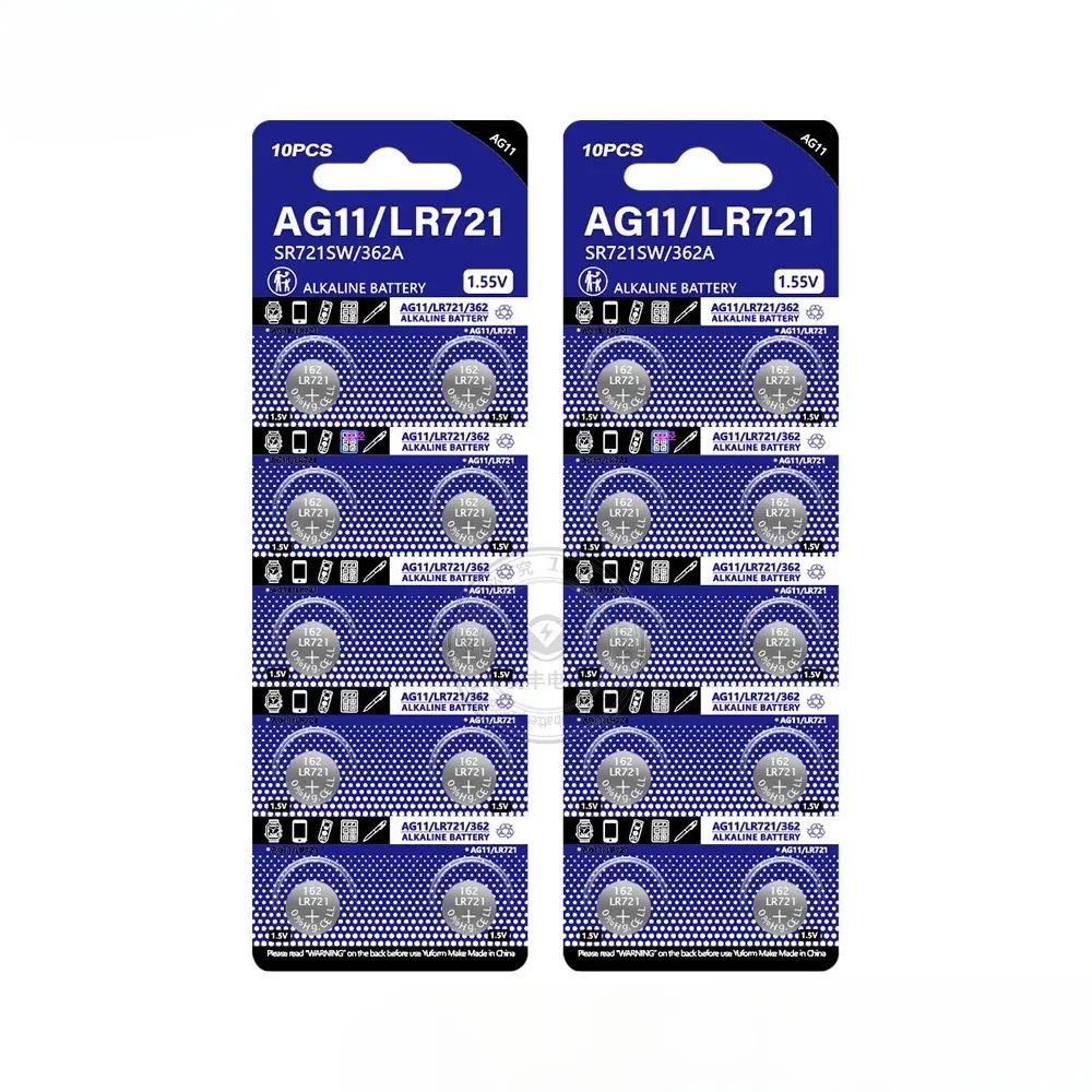 Button Cell Battery AG11 LR721 SR721 361 362 18mAh 1.5V 10-100PCS Coin Cell Replacement for Watch Toy Remote