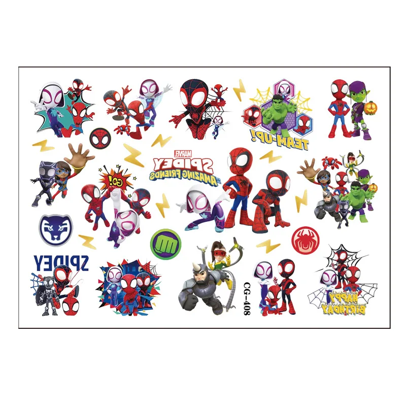 Marvel Spider Man Tattoo Stickers Anime Figures Hawkeye Iron Man Kids Cute Birthday Party Tattoo Stickers Water Transfer Sticker