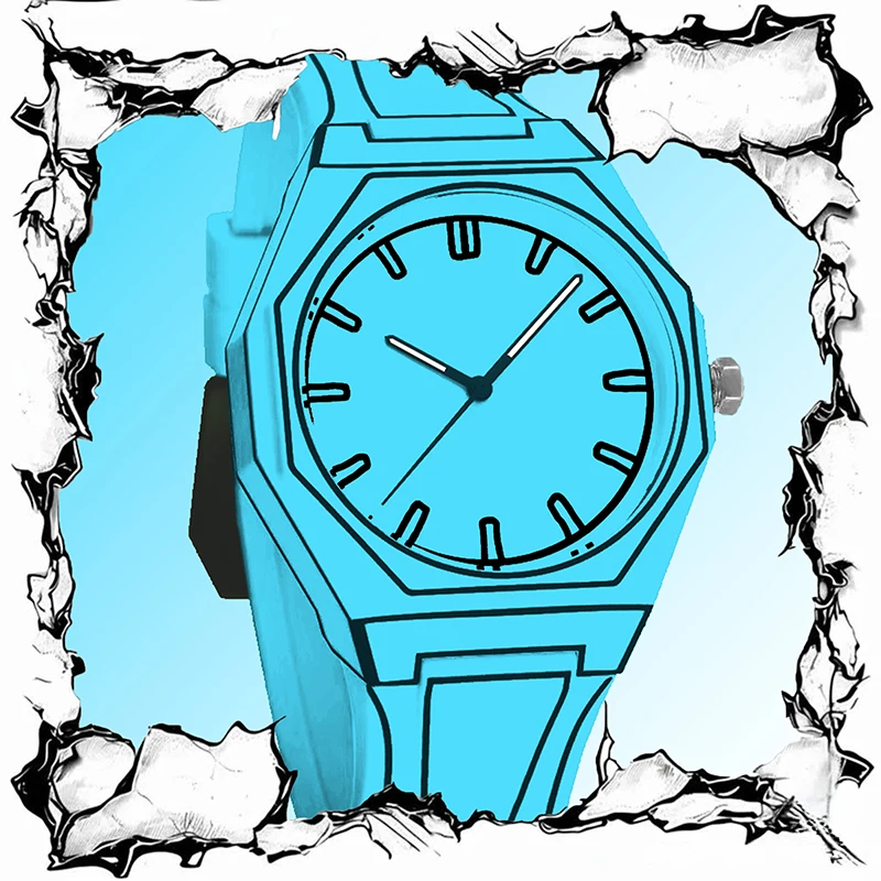 ساعة كوارتز مرصعة بشريط أزرق عصري رياضي مضلع للرجال