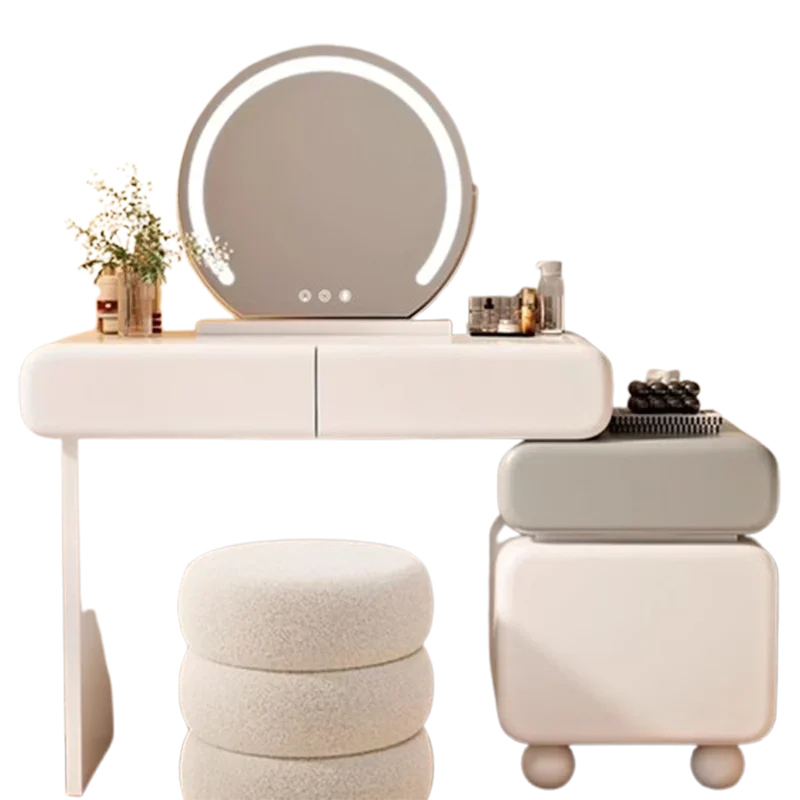 Table de maquillage en bois blanc, tabouret d'appartement pour filles, meubles de chambre à coucher esthétiques