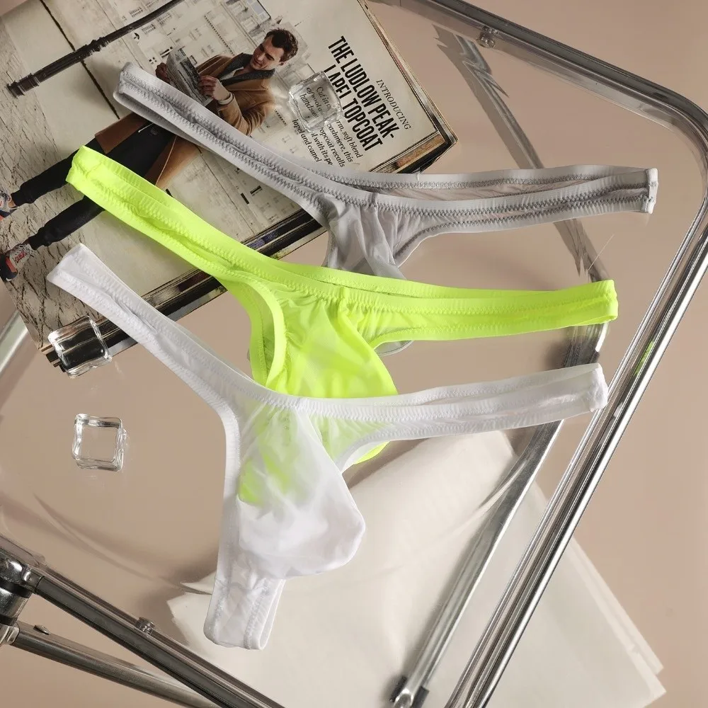 Sexy Ultra-Thin Ice Silk G-String Solid Color Breathable Fabric Men Thong U Shape Low Waist Transparent Panties