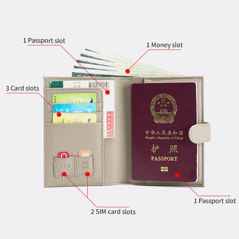 Luxury Design Genuine Leather Wallet for Woman Travel Passport Cover Long Card Holder Coin Purse Fashion Folding Passport Holder