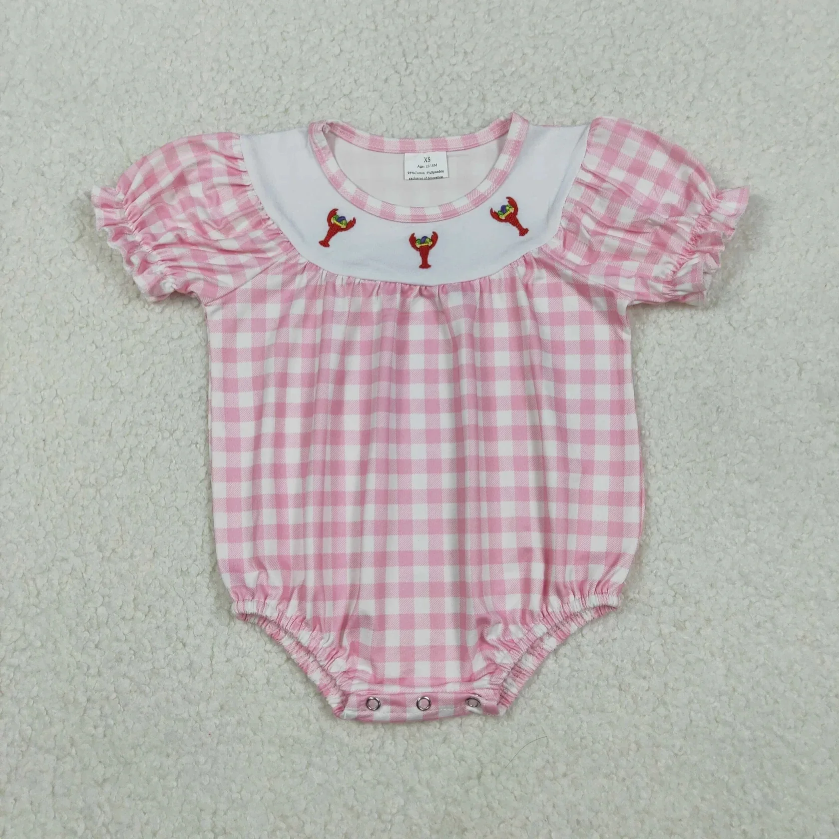 

Wholesale Baby Girl Children Bubble Romper Toddler Newborn Mardi Gras Clothes Infant Kids Embroidery Crawfish Coverall Bodysuit