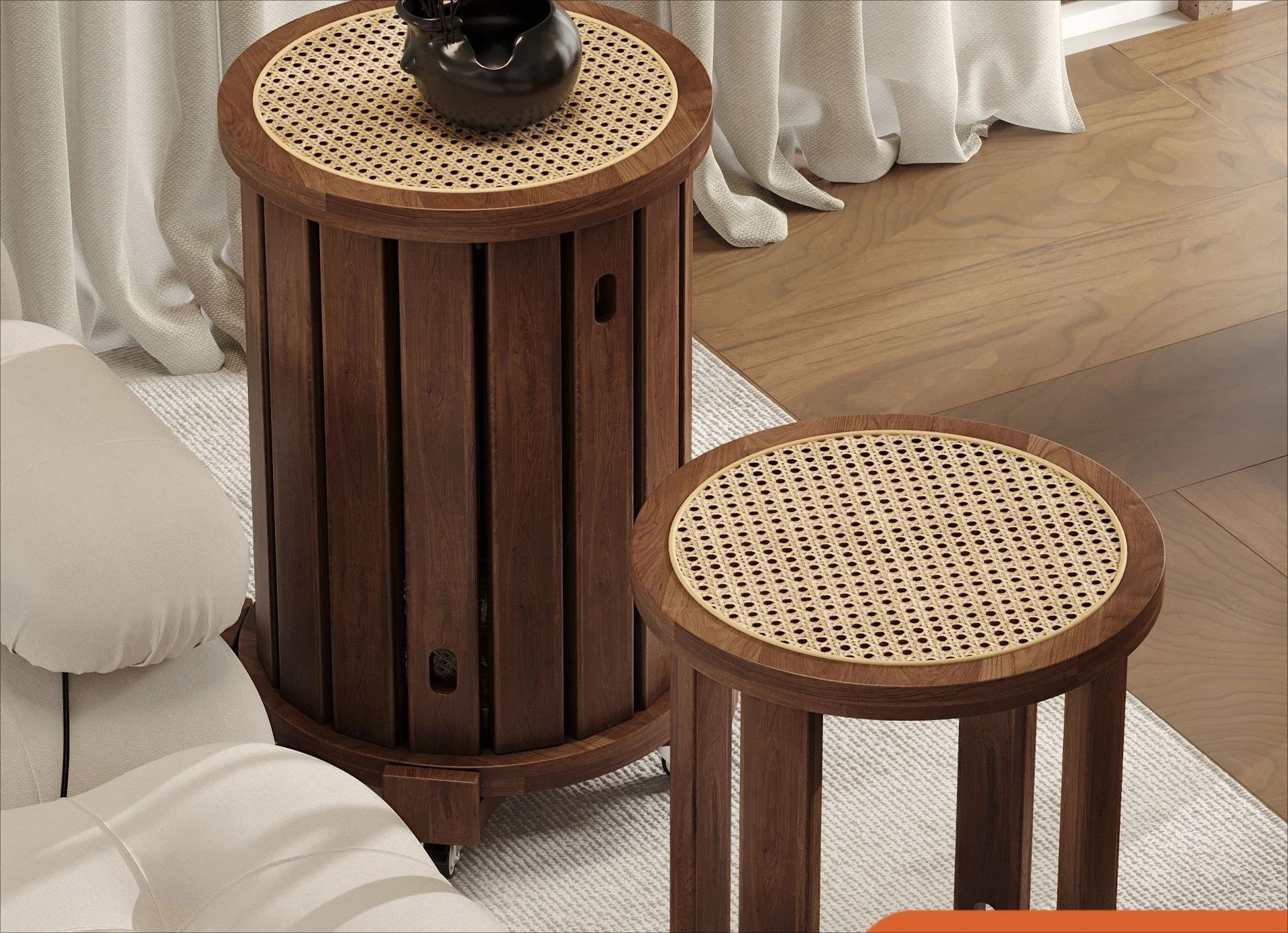 Solid wood stool household stackable spare dining table creative antique rattan weaving