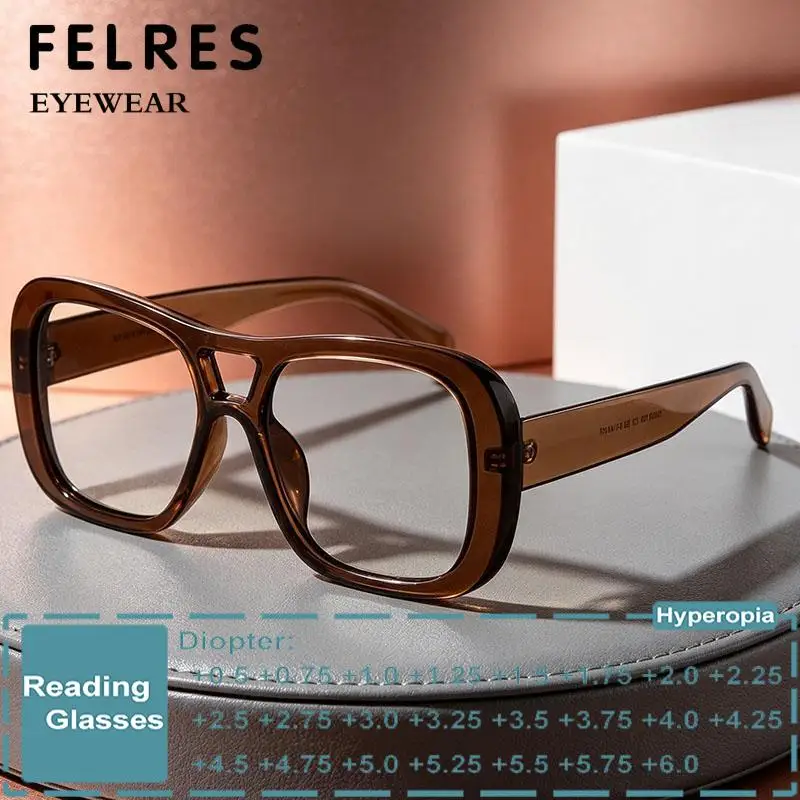 Double Bridge Square Anti Blue Light Reading Glasses Women New Large Frame Clear Prescription Optical Presbyopic Eyewear Readers