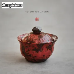 120ml Handmade Powder Yin Red Gaiwan Japanese Coarse Pottery Tea Tureen Household Tea Brewing Cover Bowl Cha Accessories Gift