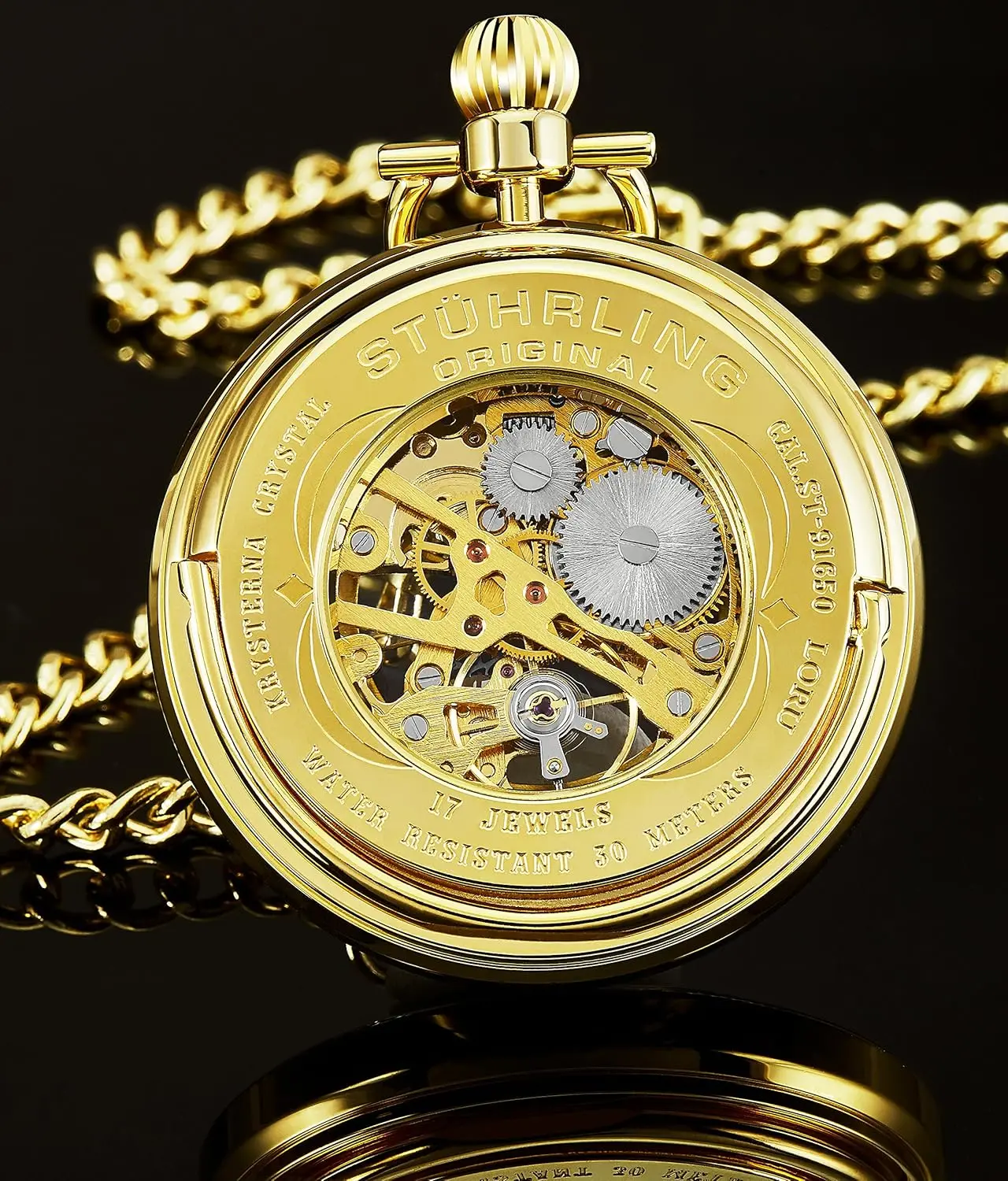 Men's Stainless Steel Skeleton Pocket Watch with Hand Wind Mechanical Movement and Chain