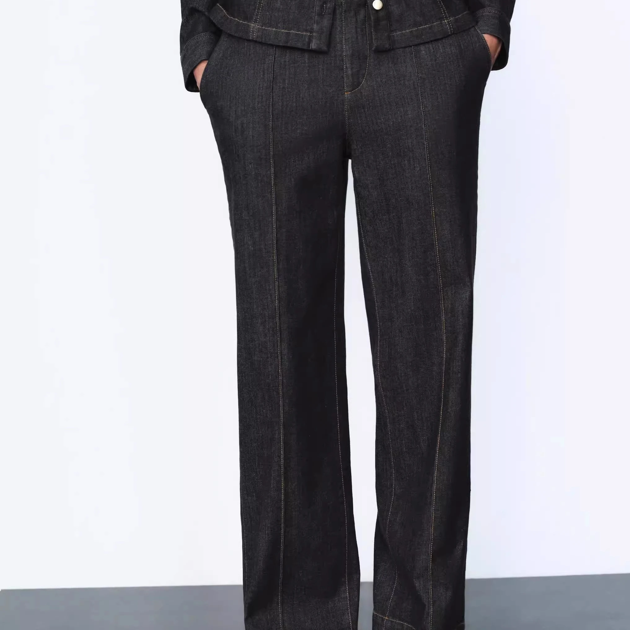 

Slim Fit Bla Denim irt Casual Spring New Arrival Women's Faion Commute Sle Long Sve Collar Button Closure Jeans