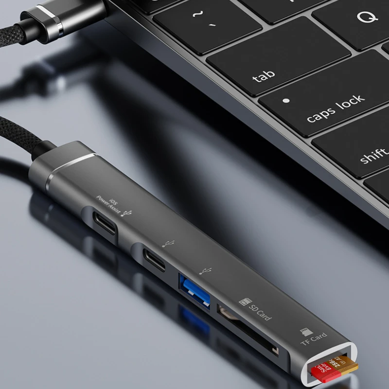 Type C Hub 2.0 with 5 Ports Aluminum Alloy USB 2.0 Hub Type C Splitter Extender for Laptop PC MacBook Pro Surface Pro and Mor