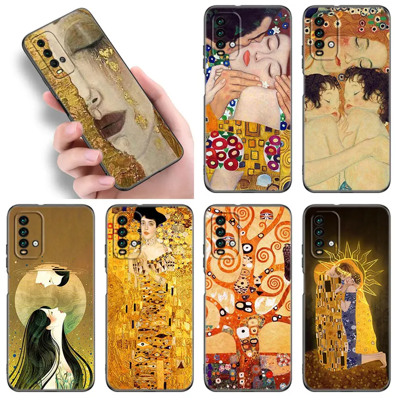 Kiss by Gustav Klimt Black Silicone Phone Case For Xiaomi Redmi 10 Prime A1 A2 Plus 9 9A 9C 9T 10A 10C 12 12C 13C