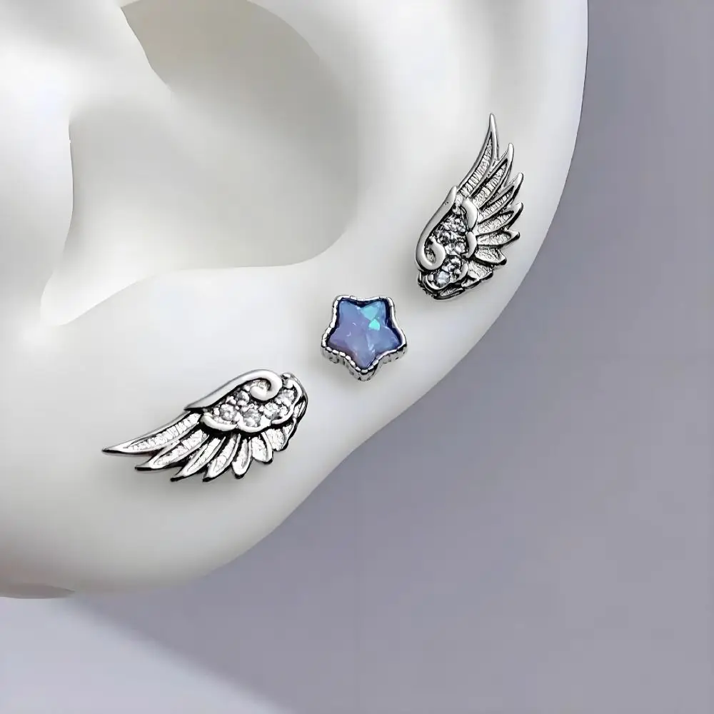 Stainless Steel Ear Bone Earrings Shiny Niche Design Wings Earring Women Accessories Multiple Ear Holes Stud Earrings Daily Wear