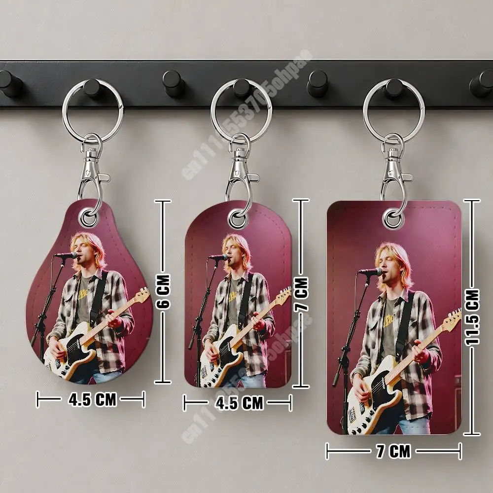 N-Nirvana Band K-Kurt Singer Cobain Leather Keychain Card Holder for Airtag & Access Cards Modern Bus Pass