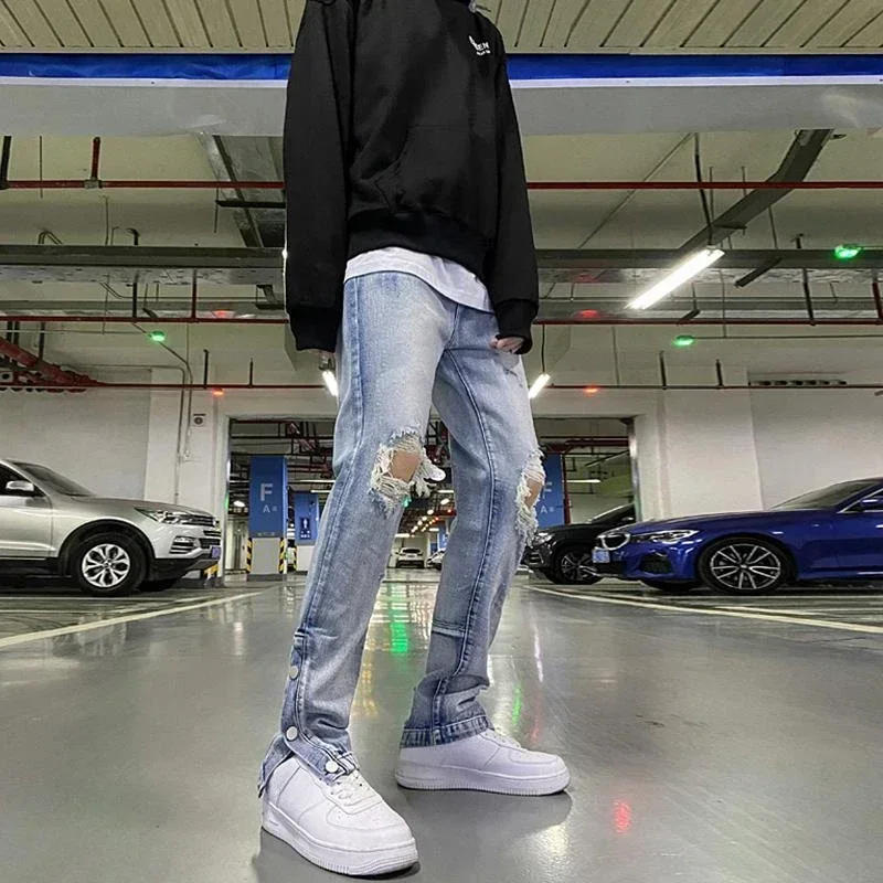 

Trousers Skinny Tight Pipe Men's Jeans Punk Buttoned Man Cowboy Pants with Slits Slim Fit Regular Original 2024 Korean Autumn Xs