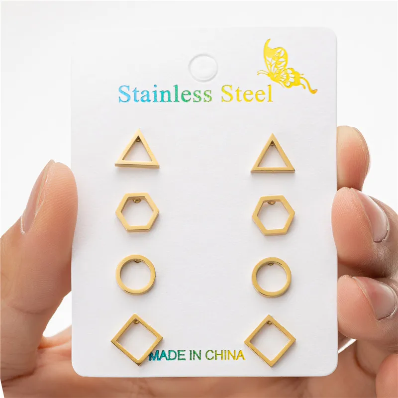 4 Paare/los Minimalismus Dreieck Ohrringe Modeschmuck Edelstahl Zubehör Kleine Kreis Quadrat Geometrische Ohr Studs