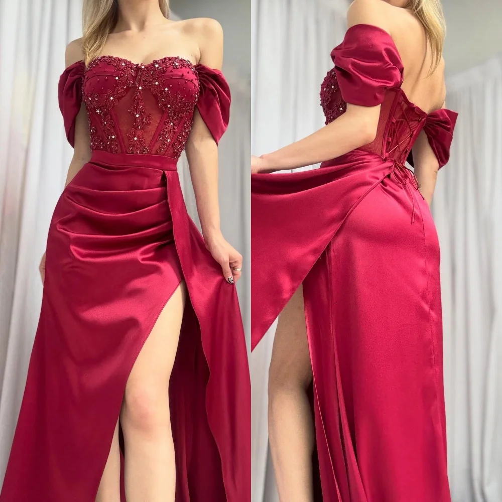 

Индивидуальные одинаковые модные аппликации с бисером и блестками, длинные платья трапециевидной формы с открытыми плечами, платья для особых случаев на заказ, высокое качество