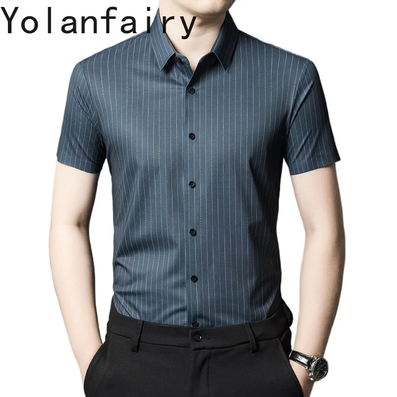 

YOLANFAIRY Mulberry Silk 7.8% Summer Shirts for Men Short Sleeve Shirt Men Mens Clothing Camisas De Hombre Verano 2024 Tops