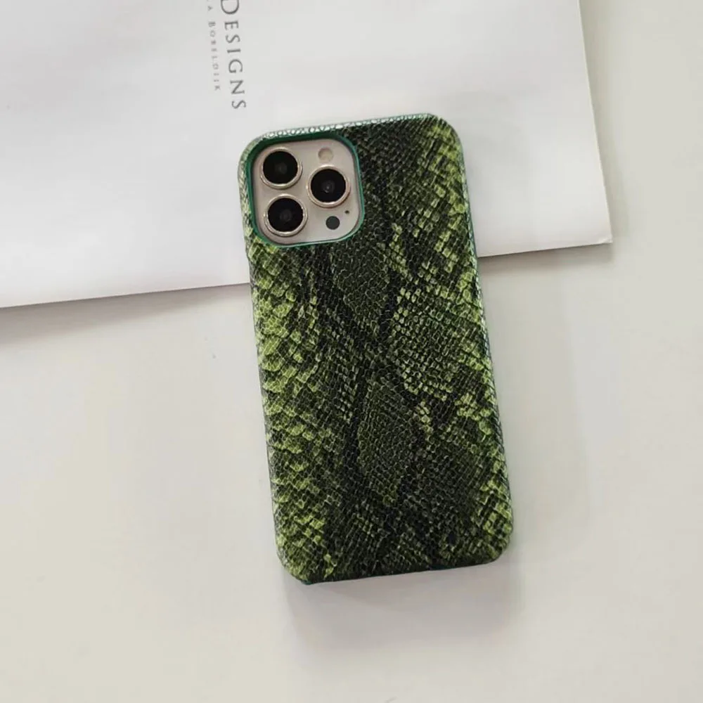 Fashion Snake Leather PU Case For iPhone 14 13 15 16 Pro MAX 12 min 11 7 8 Plus X XR XS Max Hard PC Four Corner Protective Cover