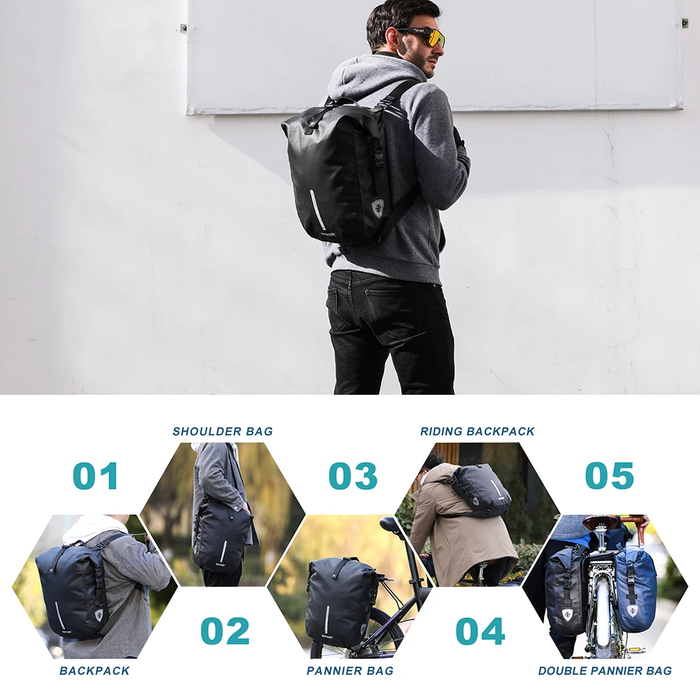Rhinowalk Bicycle Bag&Pannier 100% Fully Waterproof 27L Big Bike Bag Capacity Multifunctional Rear Rack Pannier Bag Cycling Bags