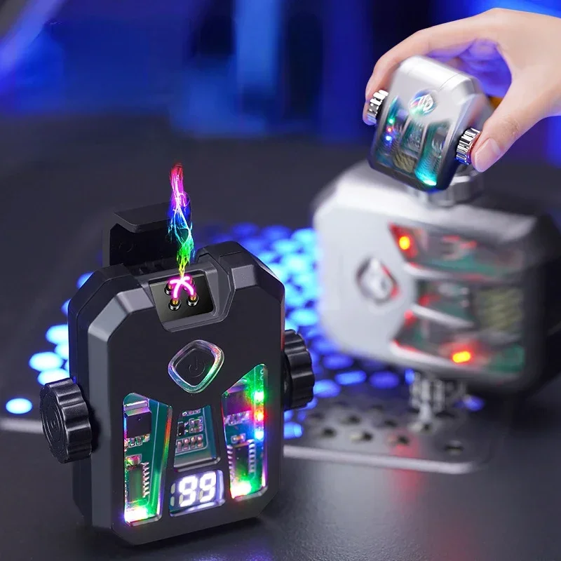 New High-end Black Technology Mecha Style Gyro Electronic Lighter Creative Double Arc Usb Charging Lighting Lighter Men's Gifts