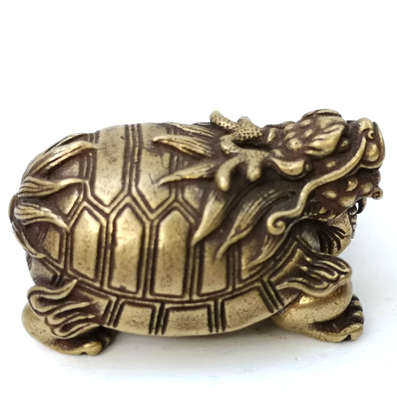 

YIZHU CULTUER ART Collection Old China Bronze Carving Dragon Turtle Statue Pendant or Paperweight Gift