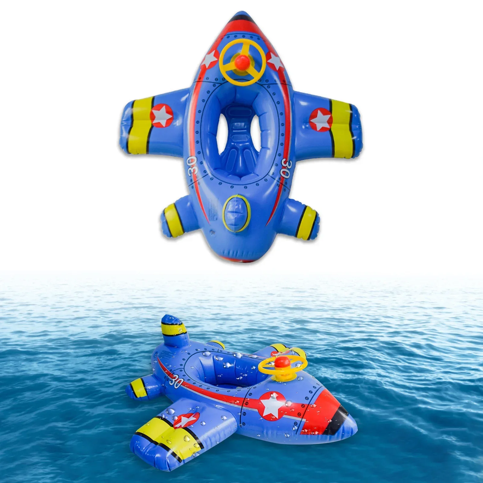 Kids Water Toy Large Swimming Circle PVC Airplane Shape Leak-Proof Inflatable Float Seat Summer Pool Beach Swimming Ring for Kid
