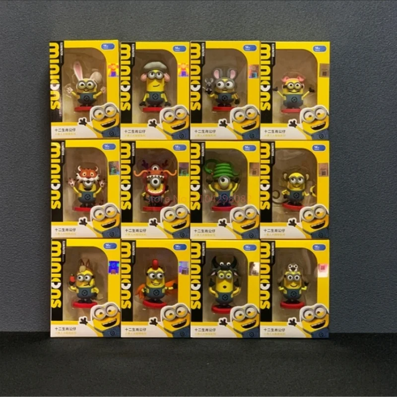 Gran oferta de Minions, mi villano favorito, serie del zodiaco chino, figura de acción, muñeca bonita, juguete, caja ciega, adorno, juguete periférico, regalo de cumpleaños