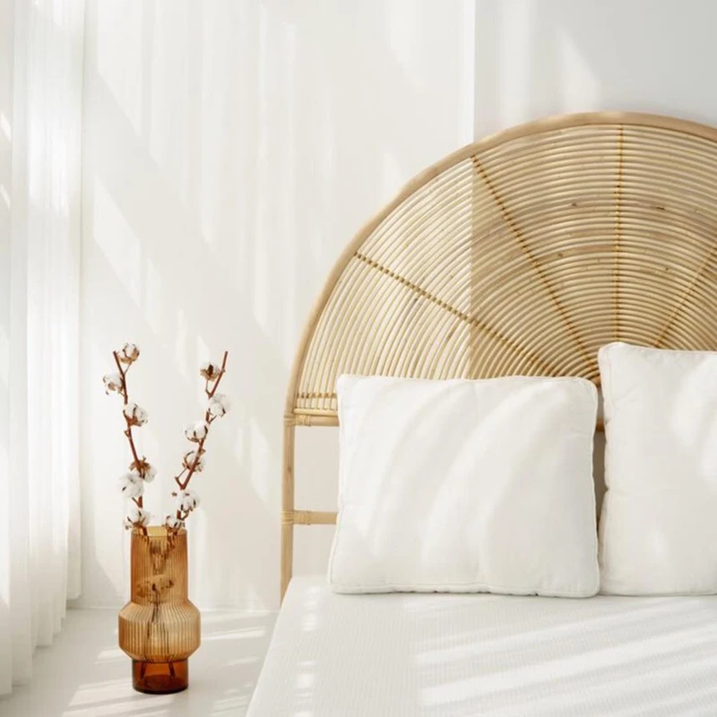 Japanese-style rattan headboard ins natural rattan homestay hotel model room background floor decoration rattan bed backrest