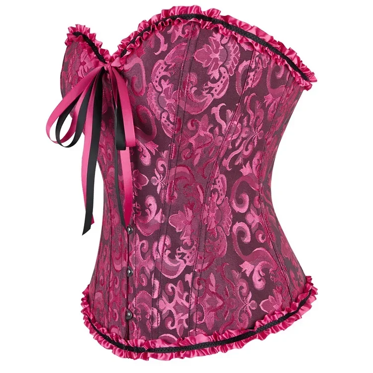 Frauen Korsett Top Jacquard Overbust Bustier Viktorianischen Sexy Lace up Floral Dessous Korset Vintage Gothic Basken Kostüm – Detail 28