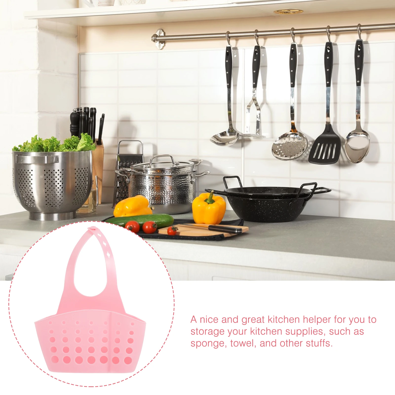 

Hollow Storage Rack Kitchen Supplies Organizer Sponge Holder Strong Suction Cups Smooth Surface Tile Glass Bathroom Pantry