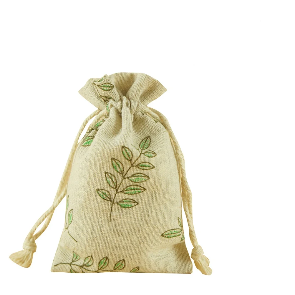 

20pcs Multifunctional Small Linen Bags Burlap Drawstring Bag Gift Jewelry Pouch for Wedding Party 9 * 12cm ( Leaves Pattern)