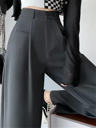 2024 nuova primavera estate vestito a vita alta gamba larga pantaloni da donna bottoni femminile elegante minimalismo pantaloni larghi dritti