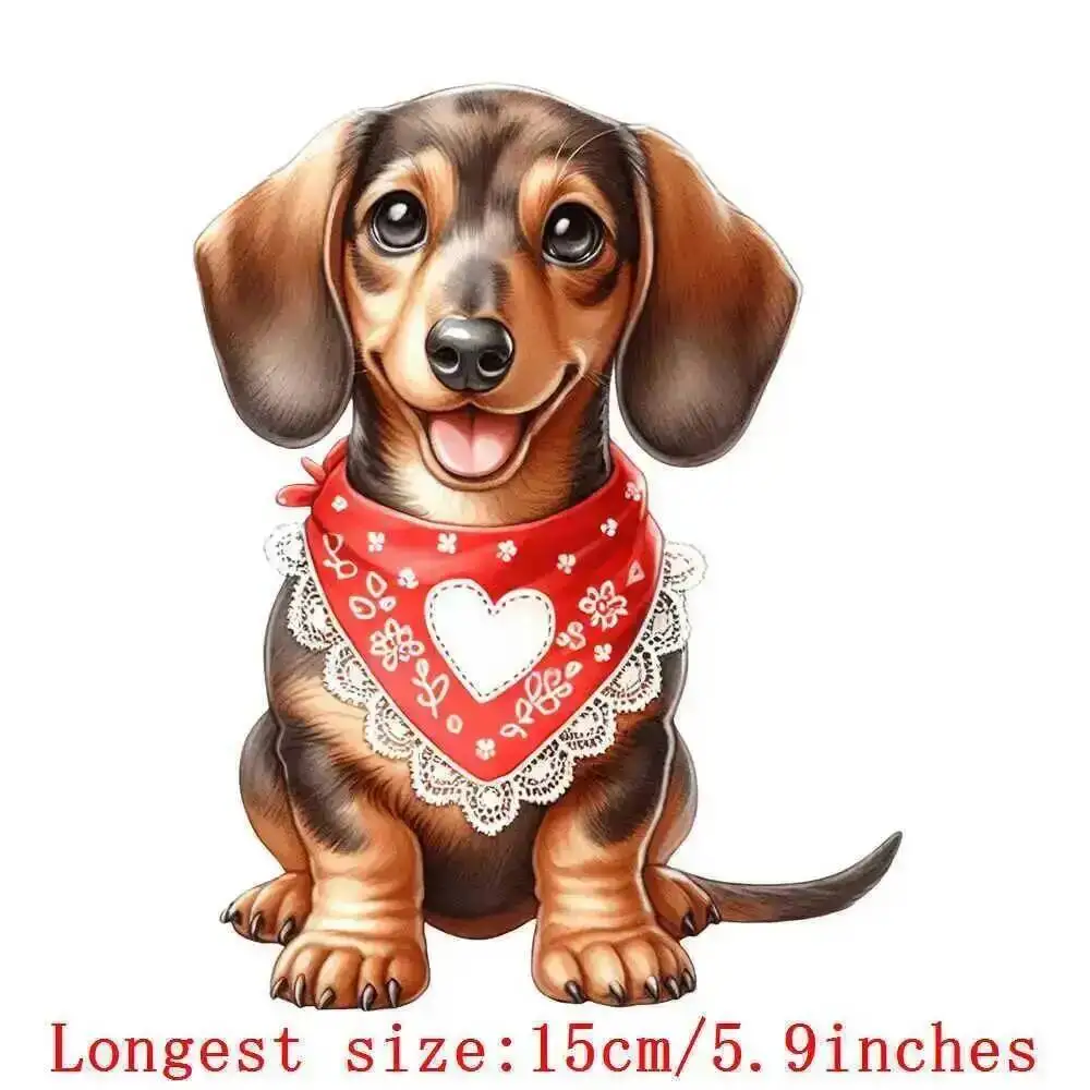 15cm Cute Heart Love Bib Dog Animal Iron On Heat Transfer Sticker For Clothes Pinted Vinyl Thermal Washable T-Shirt Applique