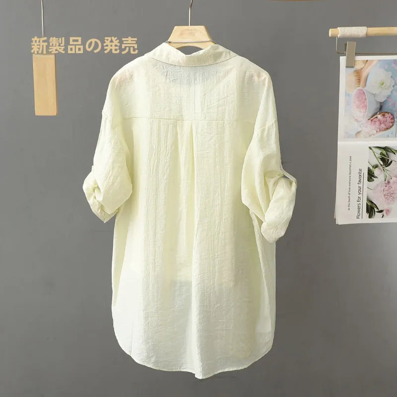 Anti-Wrinkle Iron-Free Casual Blue Sun Protection Shirt Women's Sweet Long Sleeve Open Cardigan Top Thin Outerwear